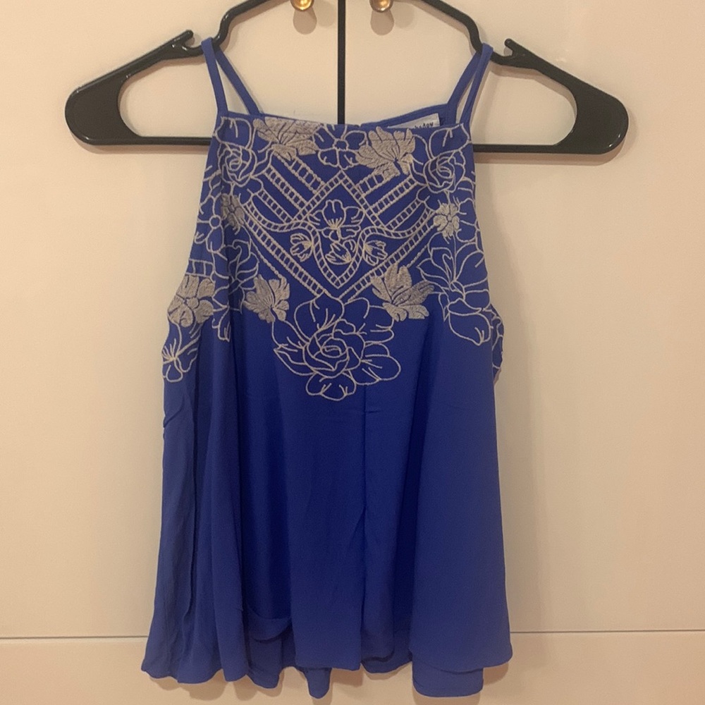 Blue Tank Top with Floral Embroidery Size Small